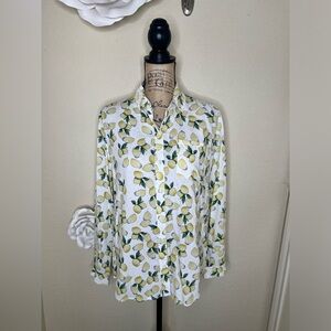 NTM: BeachLunchLounge Lemon Printed Alanna Button Down Long Sleeve Top Sz L